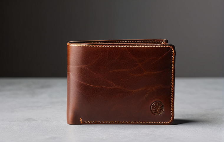 A professional close-up shot of a sophisticated kombucha leather wallet, held gently in a single hand, showcasing its unique soft texture and subtle, natural luster. The wallet is a rich, deep earthy color. The background is a clean, minimalist, light-toned surface, emphasizing the product's quality and sustainable elegance. The hand is perfectly formed with correct proportions and proper finger count, in a natural pose. safe for work, appropriate content, fully clothed, modest clothing, perfect anatomy, professional photography, studio lighting, high resolution.
