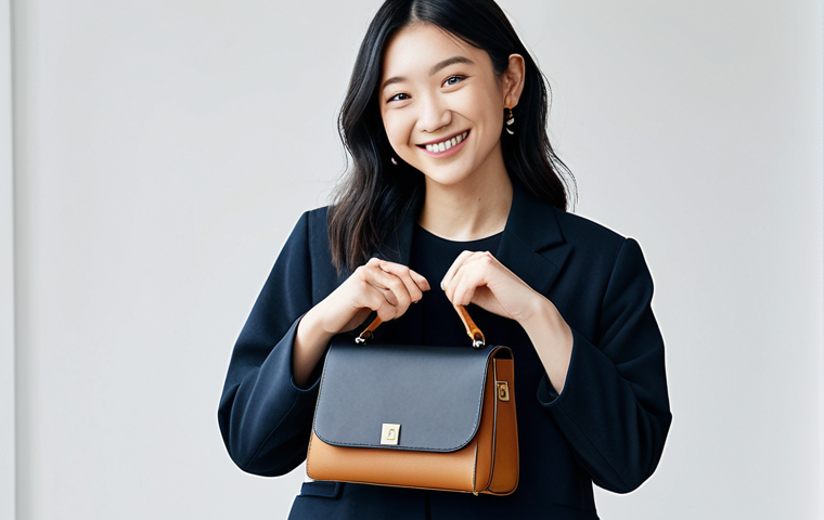 **

A stylish, fully clothed vegan fashion enthusiast, showcasing a unique kombucha leather bag in a bright, modern studio. The bag has a natural, slightly textured appearance. She is smiling confidently. Soft, diffused lighting highlights the bag's details. "Safe for work," "appropriate content," "fully clothed," "professional," "perfect anatomy," "correct proportions," "natural pose," "well-formed hands," "proper finger count," "natural body proportions," "high quality, Japanese fashion editorial style."

**