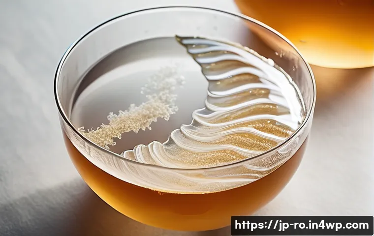 콤부차 가죽의 글로벌 사례 분석 - **Prompt:** A stunning, macro shot capturing the intricate, translucent layers of a kombucha SCOBY (...
