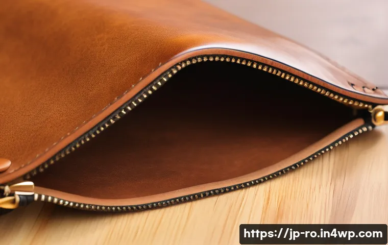 콤부차 가죽의 기능성 테스트 - A close-up image of a sleek kombucha leather handbag, showcasing its smooth, soft texture with subtl...
