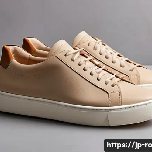 콤부차 가죽으로 만드는 신발 디자인 아이디어 - A pair of minimalist sneakers made from kombucha leather, showcasing its unique fermented texture wi...